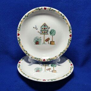 Birdhouse Salad Plates Set of 2 Casuals by China Pearl Birds Country Farmhouse